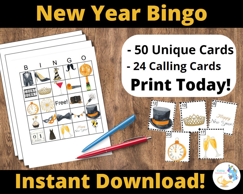 New Year Bingo - 50 Unique cards