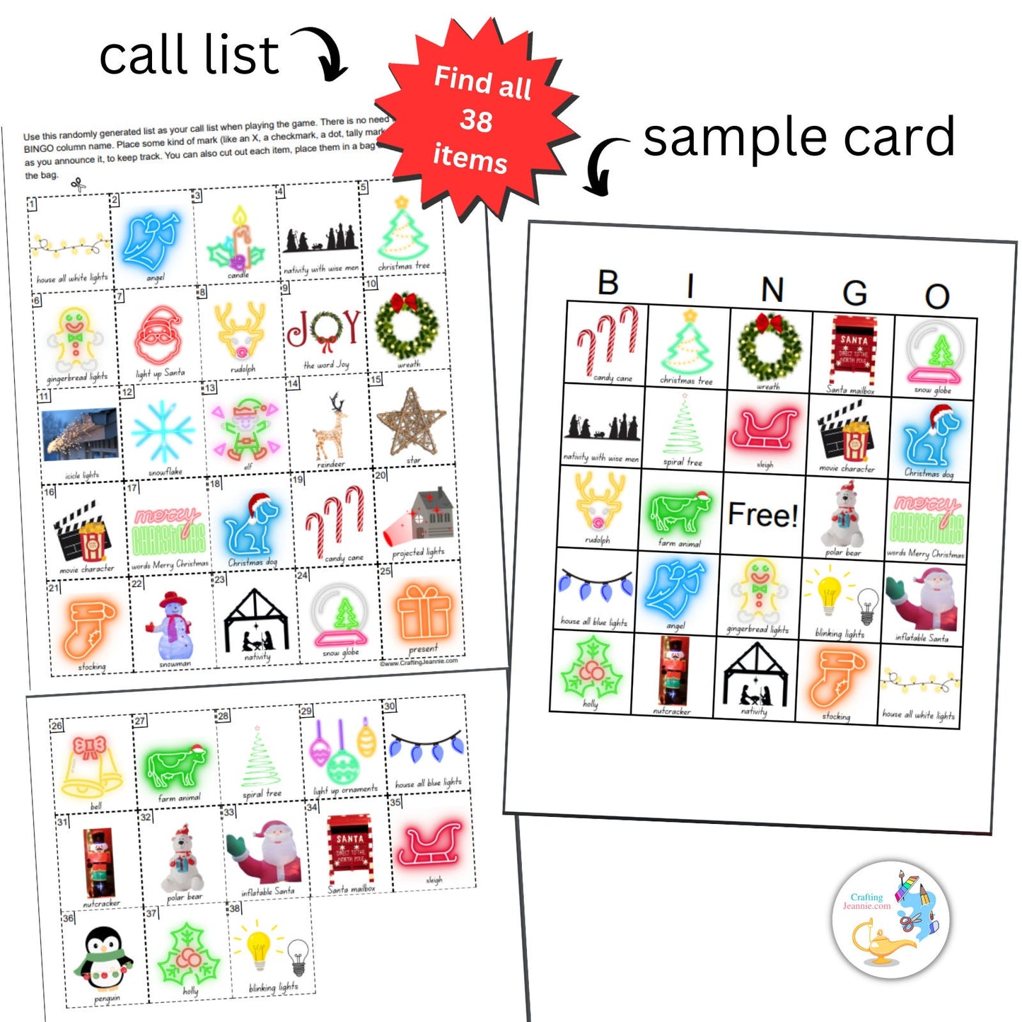 Christmas Lights Bingo - 50 Cards, Holiday Lights Game, Christmas Game, Christmas Lights Scavenger Hunt, Christmas for Older Kids and Teens