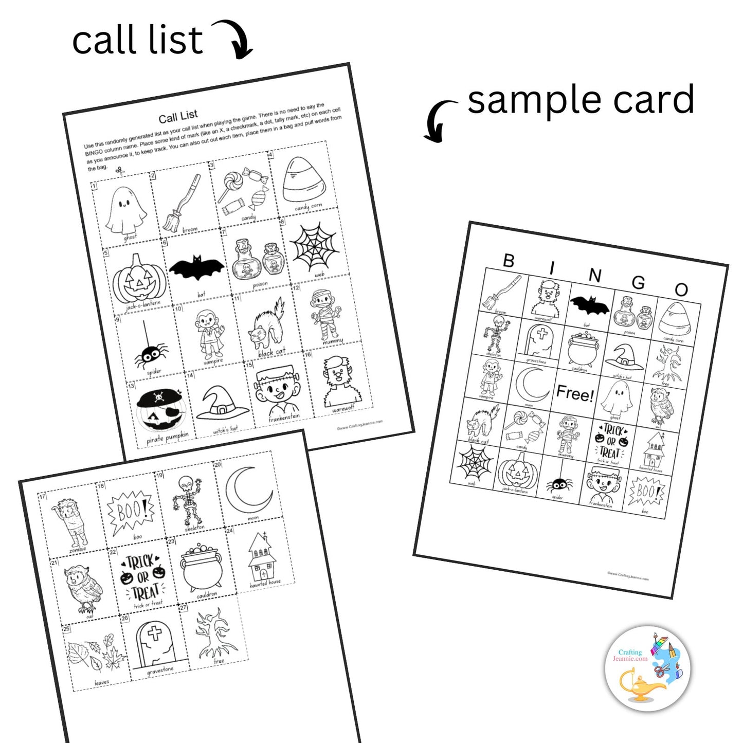 Halloween Black and White BINGO - 50 Unique Cards
