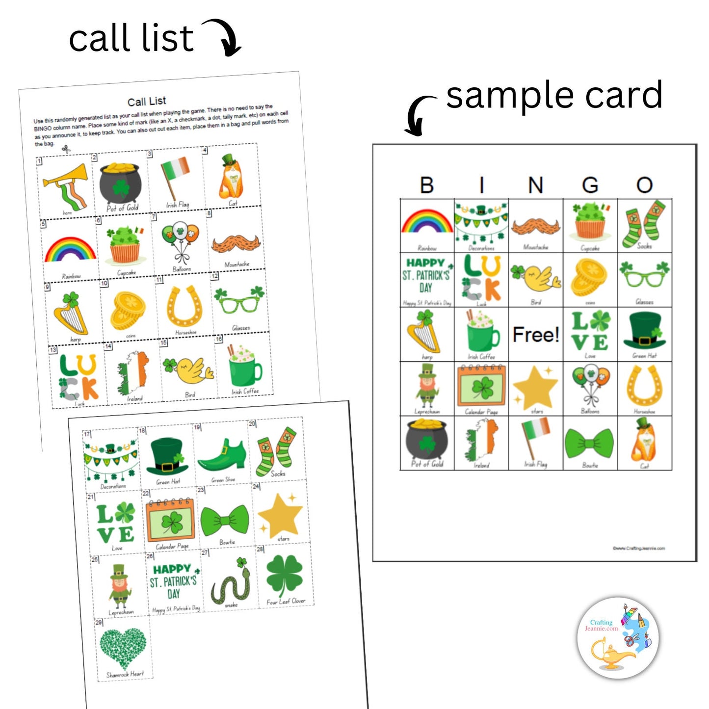 St Patrick Bingo Printable - 50 Unique St Patrick's Bingo Cards DIY Printable Game for St Patrick Day Party. Shamrock Bingo Printable Game.