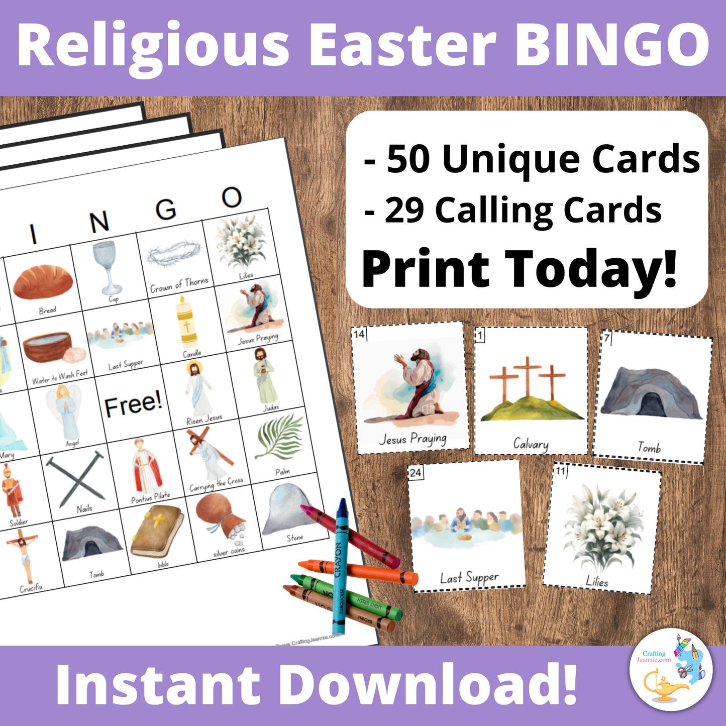 Easter BINGO 50 cards, Jesus, Religious Easter, CCD Game, Sunday School Easter Activities, Christian Game, Classroom Easter Party