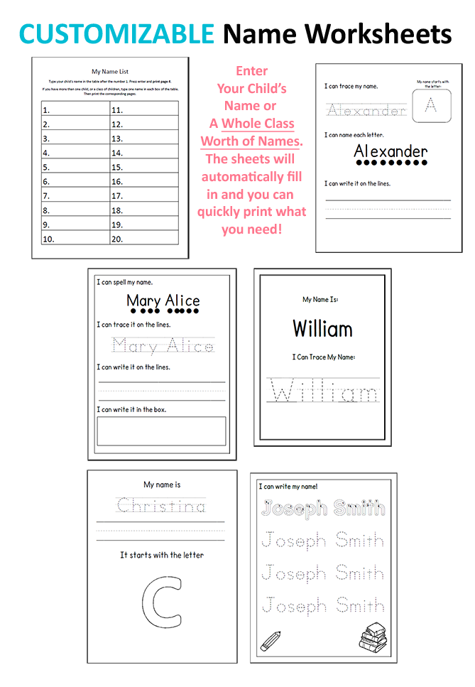 Customizable Name Worksheets