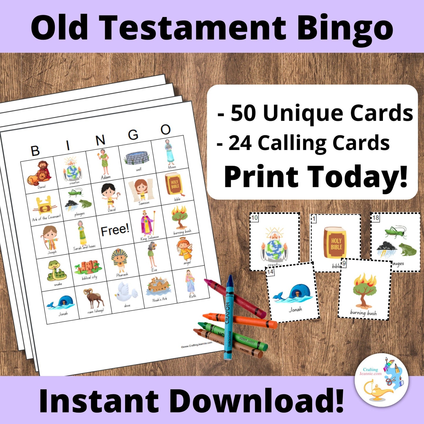 Old Testament Bingo Printable - 50 Unique Bible Bingo Cards DIY Printable Game. Sunday School Game, Bingo Printable Game- PDF Bingo