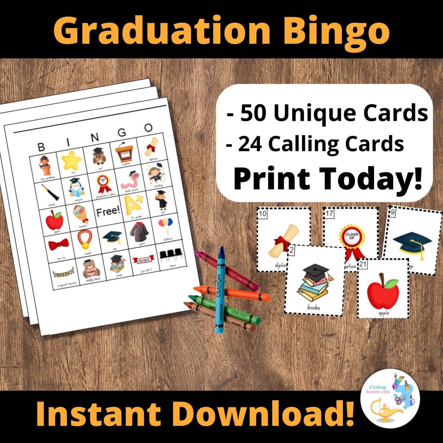 Graduation Bingo Cards: Printable bingo cards, 50 cards, kids game activity, preschool graduation, kindergarten graduation, grad party