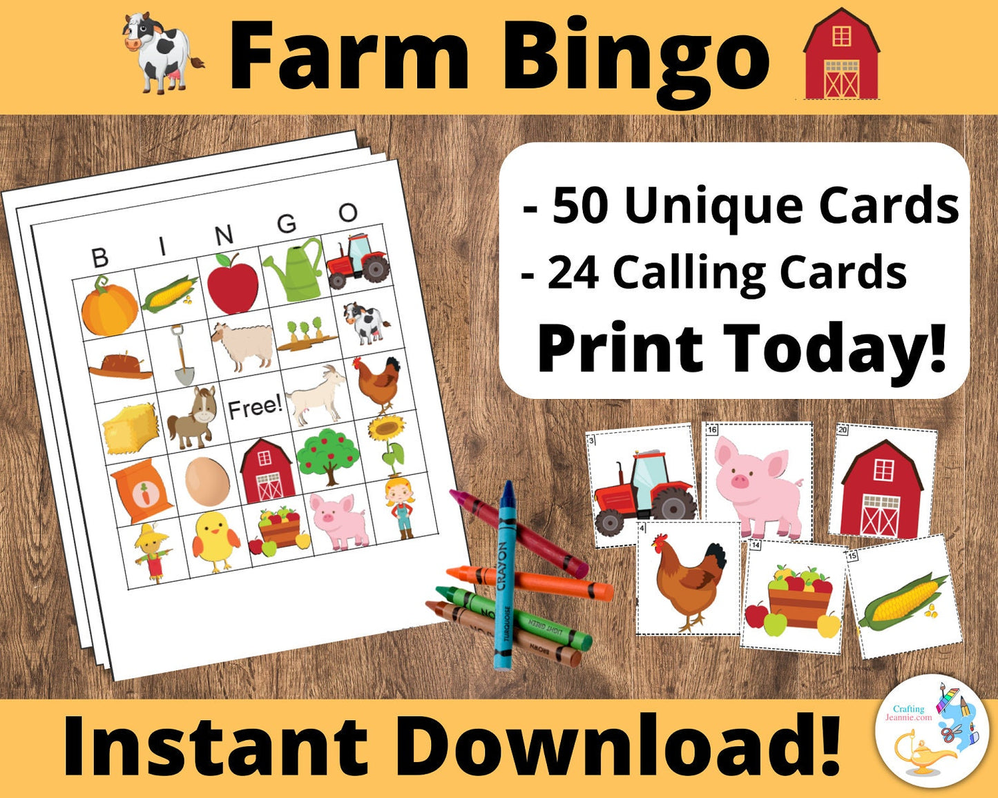 Farm Bingo Printable - 50 Unique Farm Bingo Cards DIY Printable Game. Cow Bingo Summer Bingo- PDF Bingo