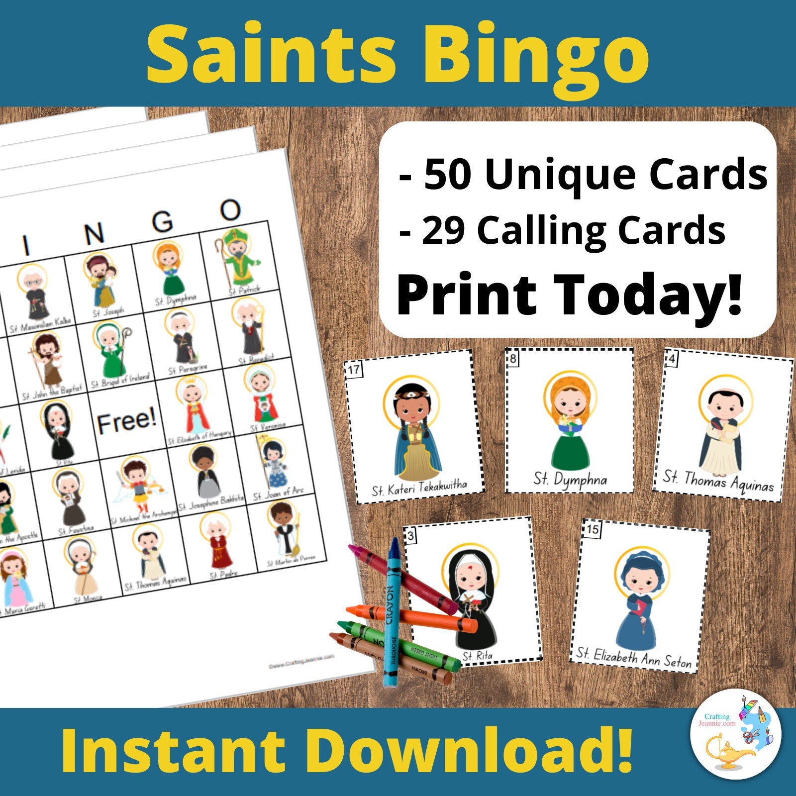 Saints Bingo Printable - 50 Unique Saint Bingo Cards, Catholic Saints. Sunday School Game, Printable CCD Game, Church BINGO Game, Confirmation game