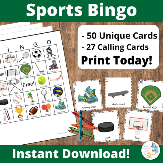 Sports Bingo Printable - 50 Unique Sports Bingo Cards DIY Printable Game Bingo Printable Game Preschool and Toddler Game and Activities