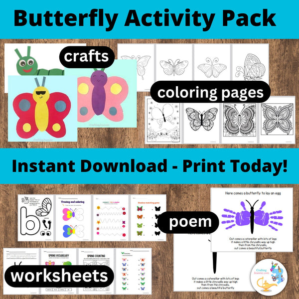 Butterfly Activity Pack l Butterfly Crafts l Butterfly Coloring Pages l Butterfly Worksheets l Butterfly Poems l INSTANT DOWNLOAD