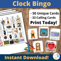 Clock Bingo, Time Games, Clock Activities for Kids, Printables, INSTANT DOWNLOAD