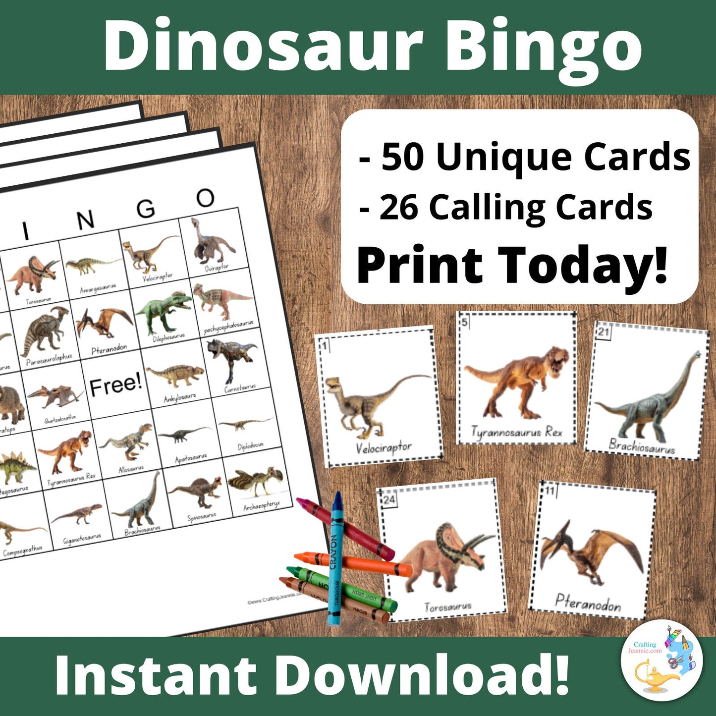 Dinosaur BINGO - 50 Unique cards