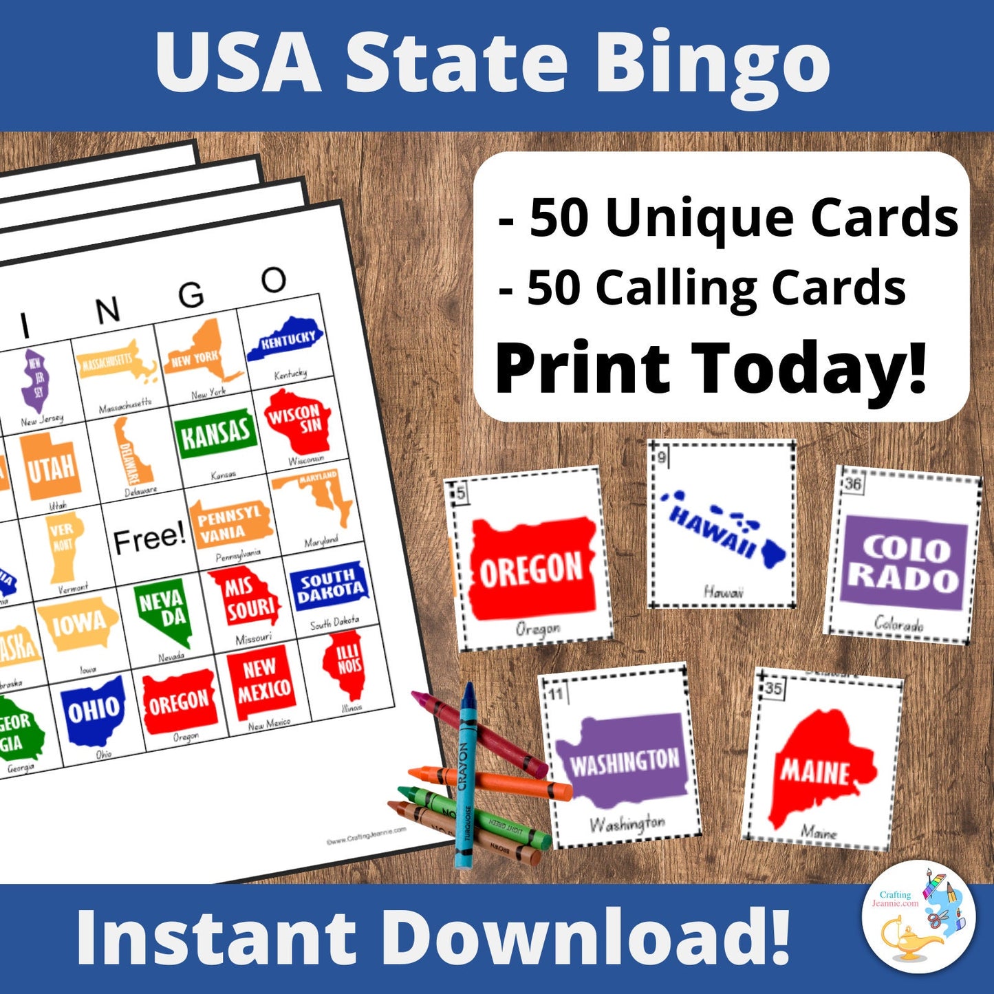 USA State Bingo - 50 Unique Cards