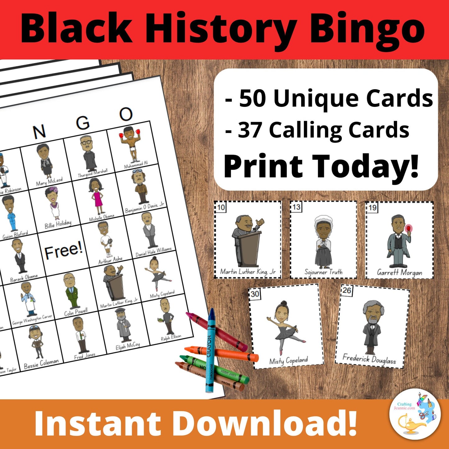 Black History Bingo Cards: 50 cards, Black History Month activity, Juneteenth Activity, Black Figures bingo, History game