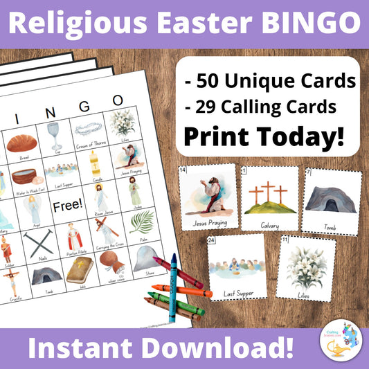 Easter BINGO 50 cards, Jesus, Religious Easter, CCD Game, Sunday School Easter Activities, Christian Game, Classroom Easter Party