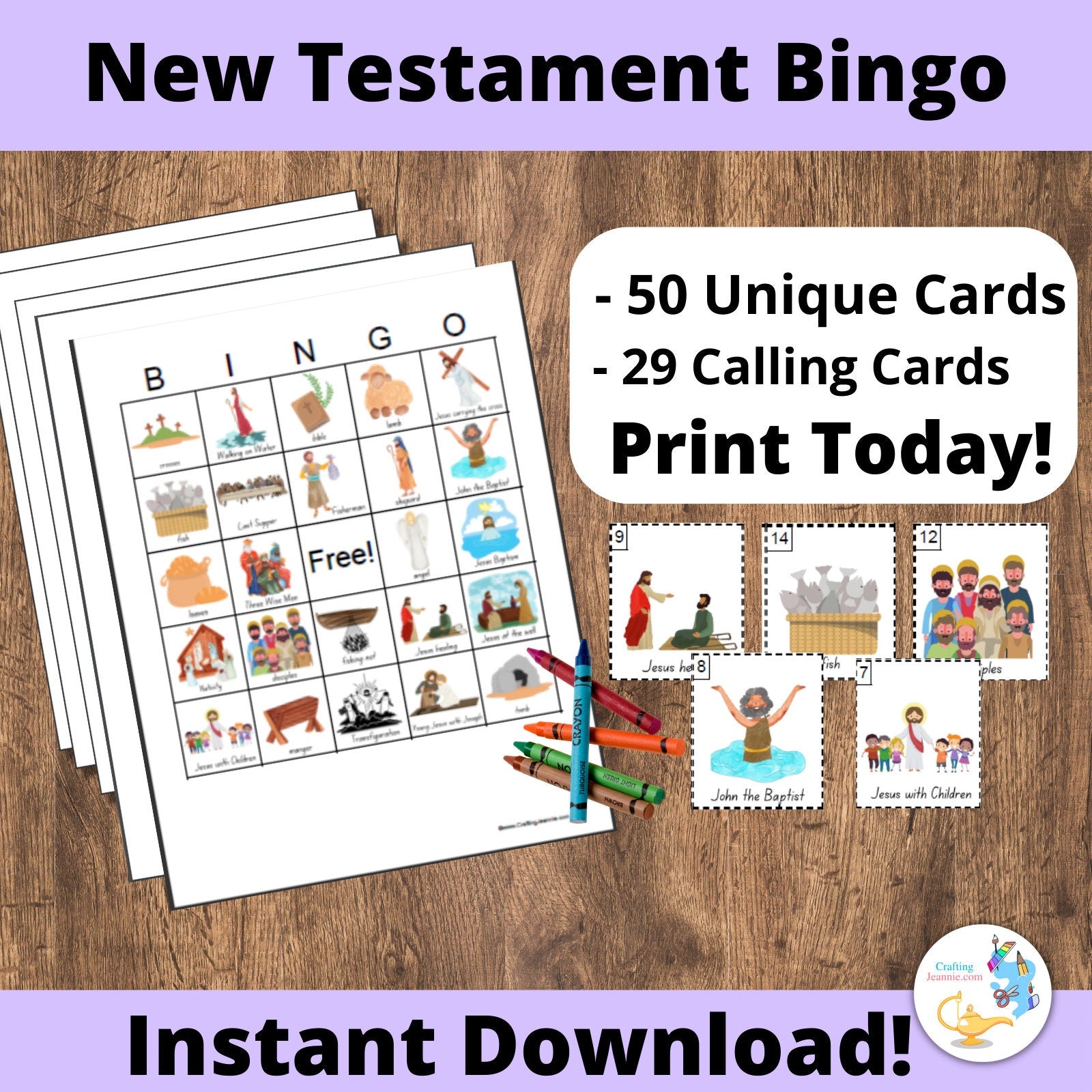 New Testament Bingo 50 Cards, CCD Game, Bible Bingo Cards DIY Printable Game. Sunday School Game, Bingo Printable Game, Jesus- PDF Bingo