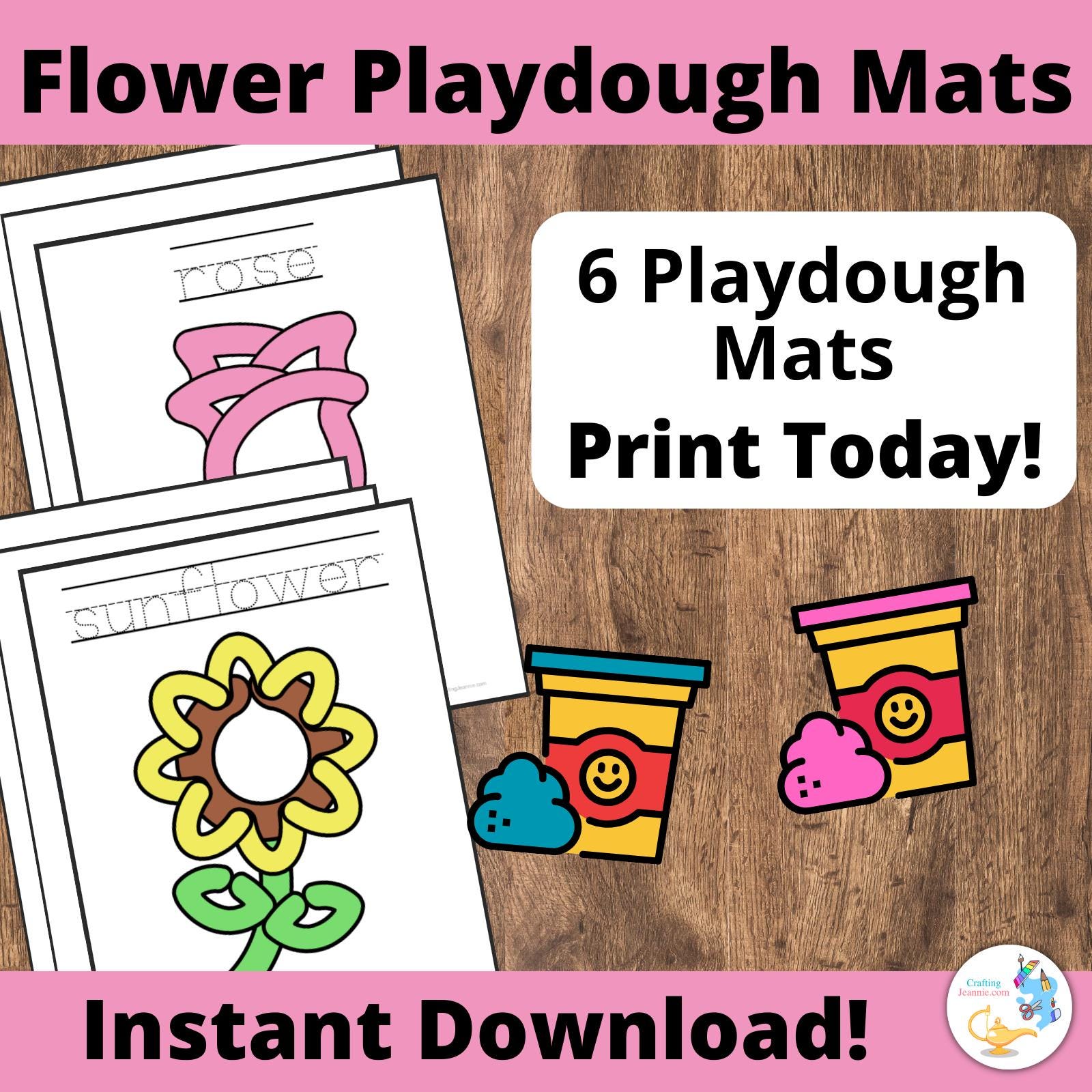 Flower Playdough Mats for Preschoolers, Rose Activity for Kindergarteners, Sunflower Activity for Toddlers