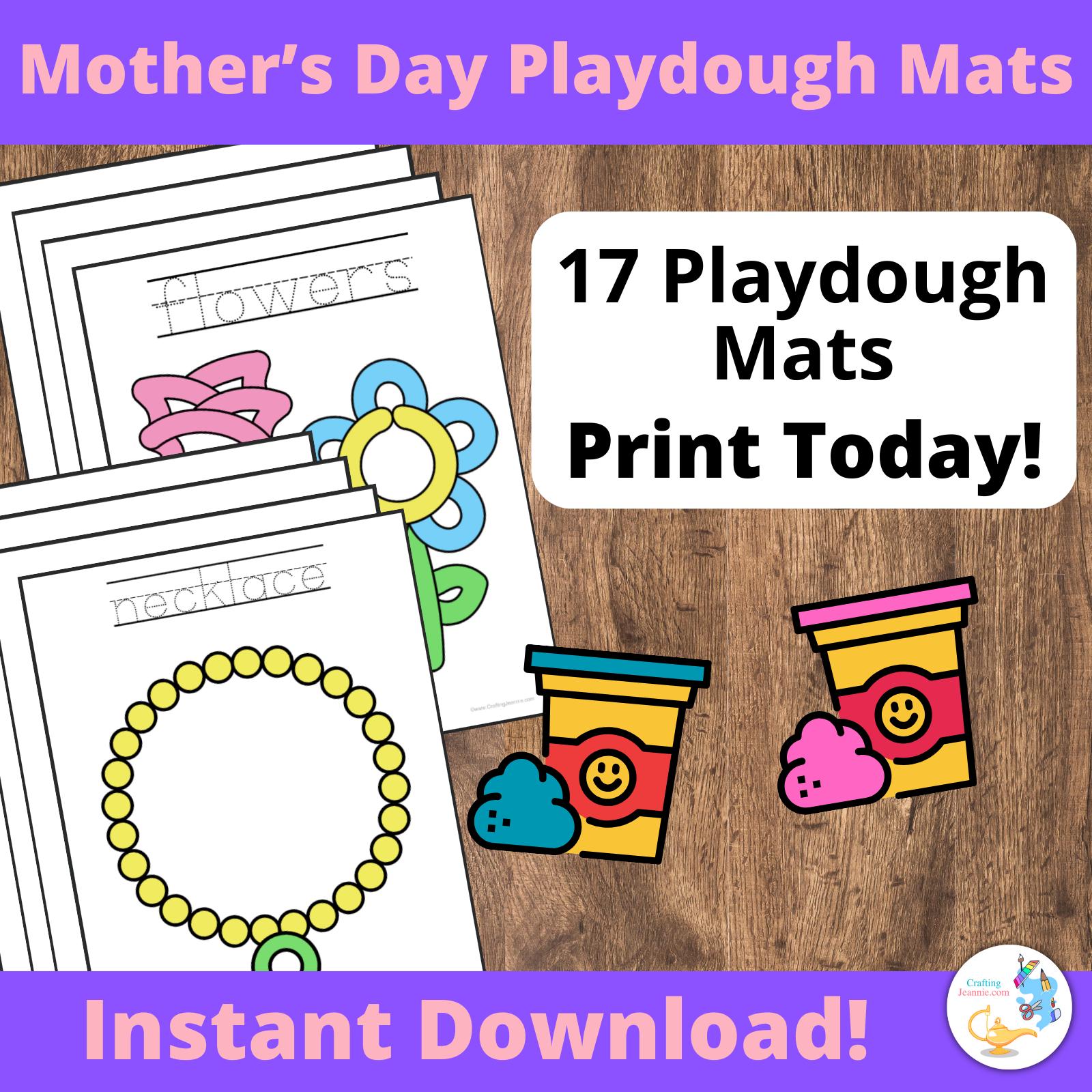 Mother&#39;s Day Playdough Mats for Preschoolers and Kids, Mother&#39;s Day Activity for Kindergarteners and Toddlers