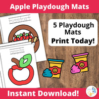 Apple Playdough Mats for Preschoolers, Apple Activity for Kindergarteners, Apple Activity for Kids, playdough mat