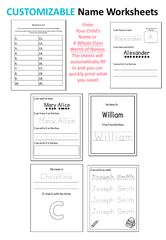 Customizable Name Worksheets
