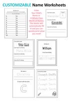 Customizable Name Worksheets