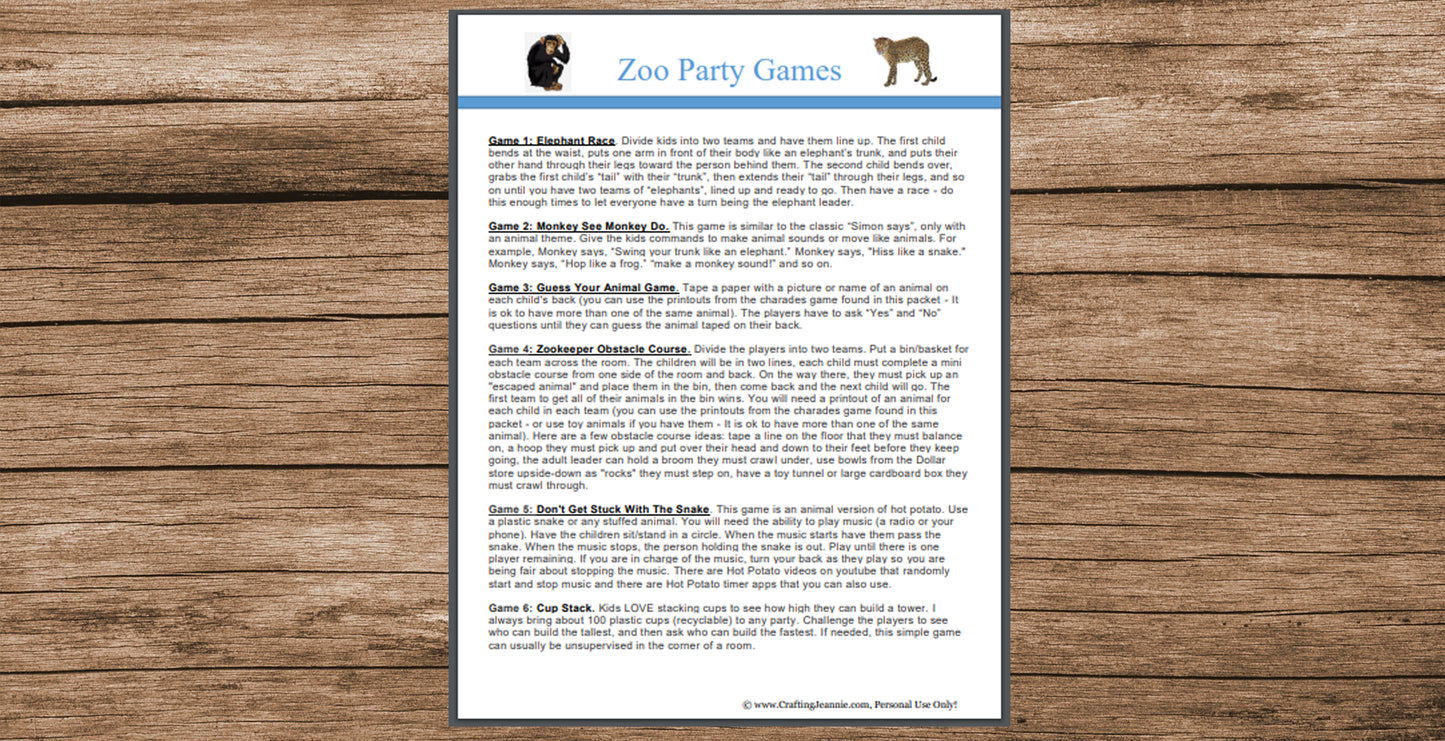 Zoo Activity / Party Pack